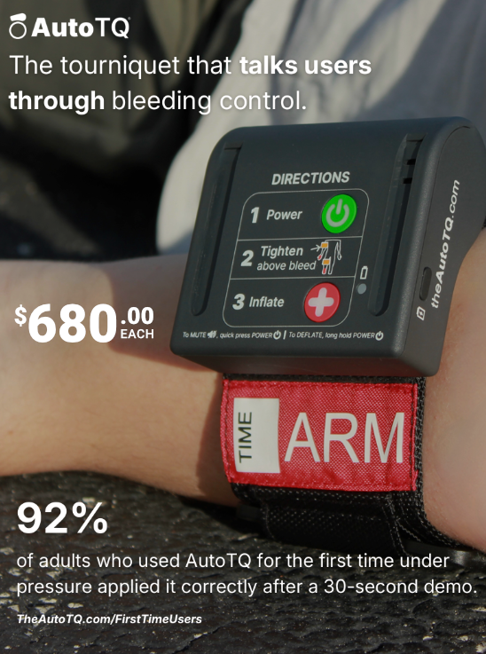 Auto TQ, The tourniquet that talks to users through bleeding control. $680.00 each.